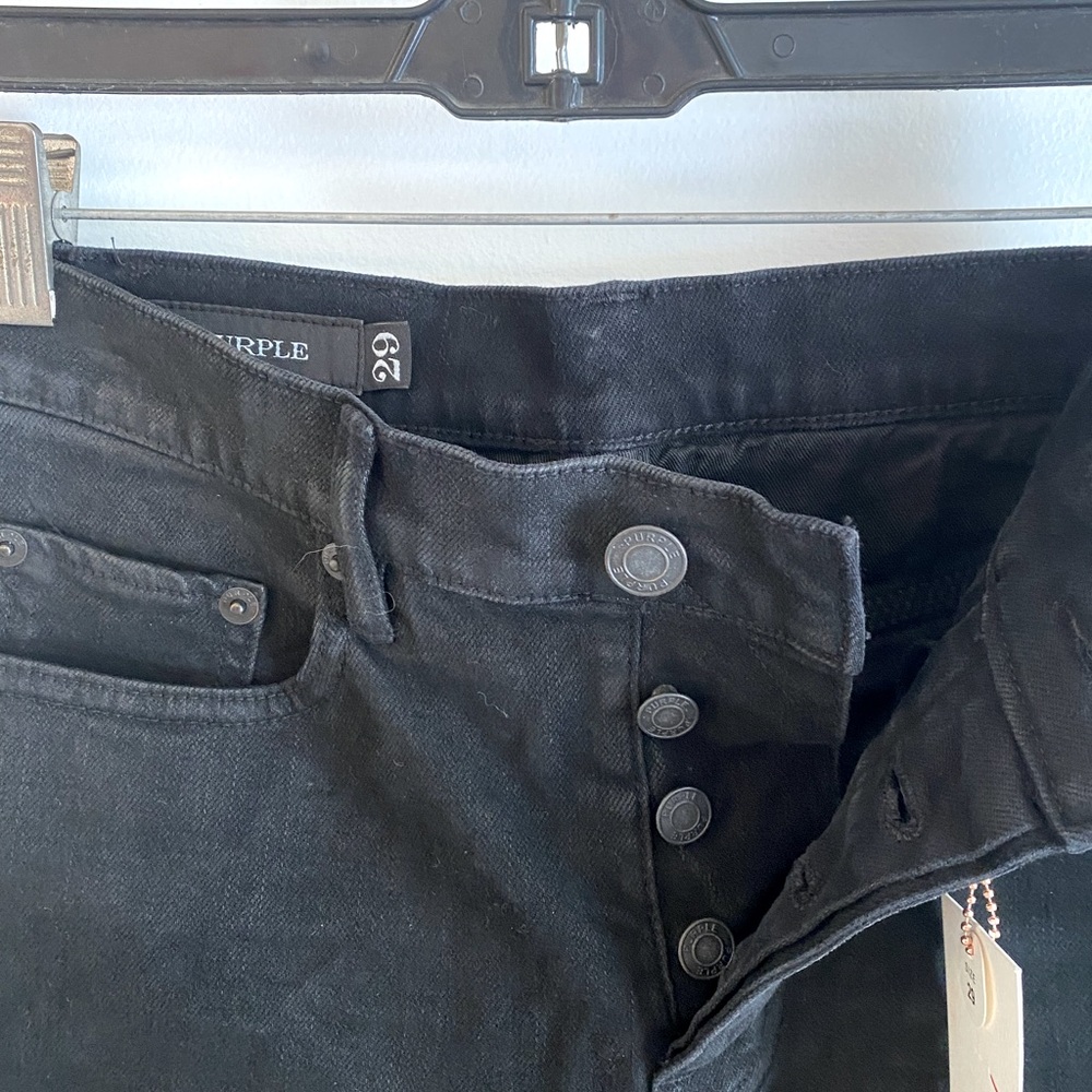PURPLE BRAND Mens 29 Slim Midnight Oil Coated Black Button-Fly Luxury Jeans P001 - Picture 4 of 9